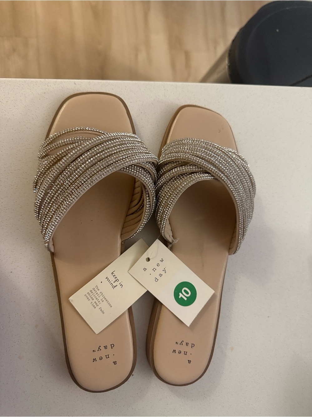 Katy Perry Collections Crystal-Embellished Nude Slide Sandals